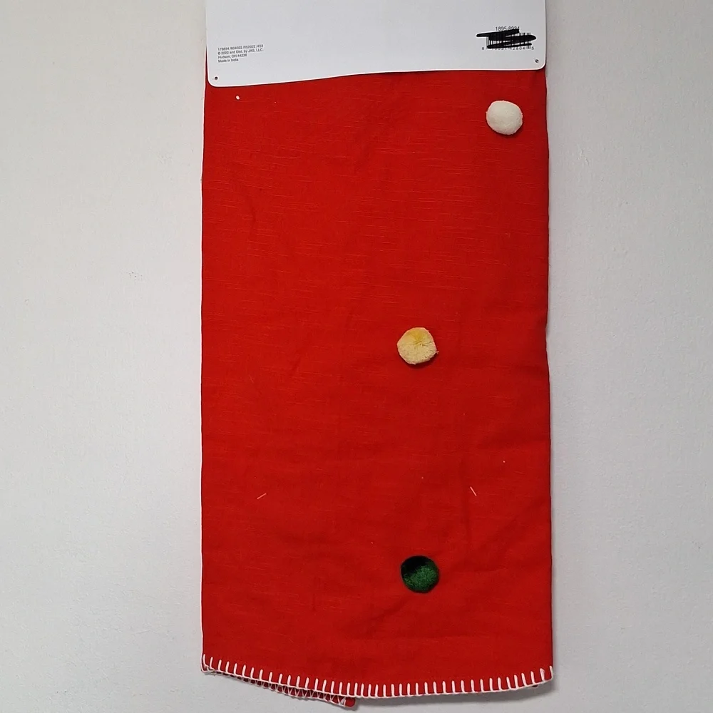 Pop Red Holiday Christmas Tree Skirt with Pom Poms